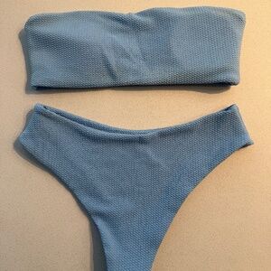 Blue Textured High-Waist Bandeau Bikini Set – Size S